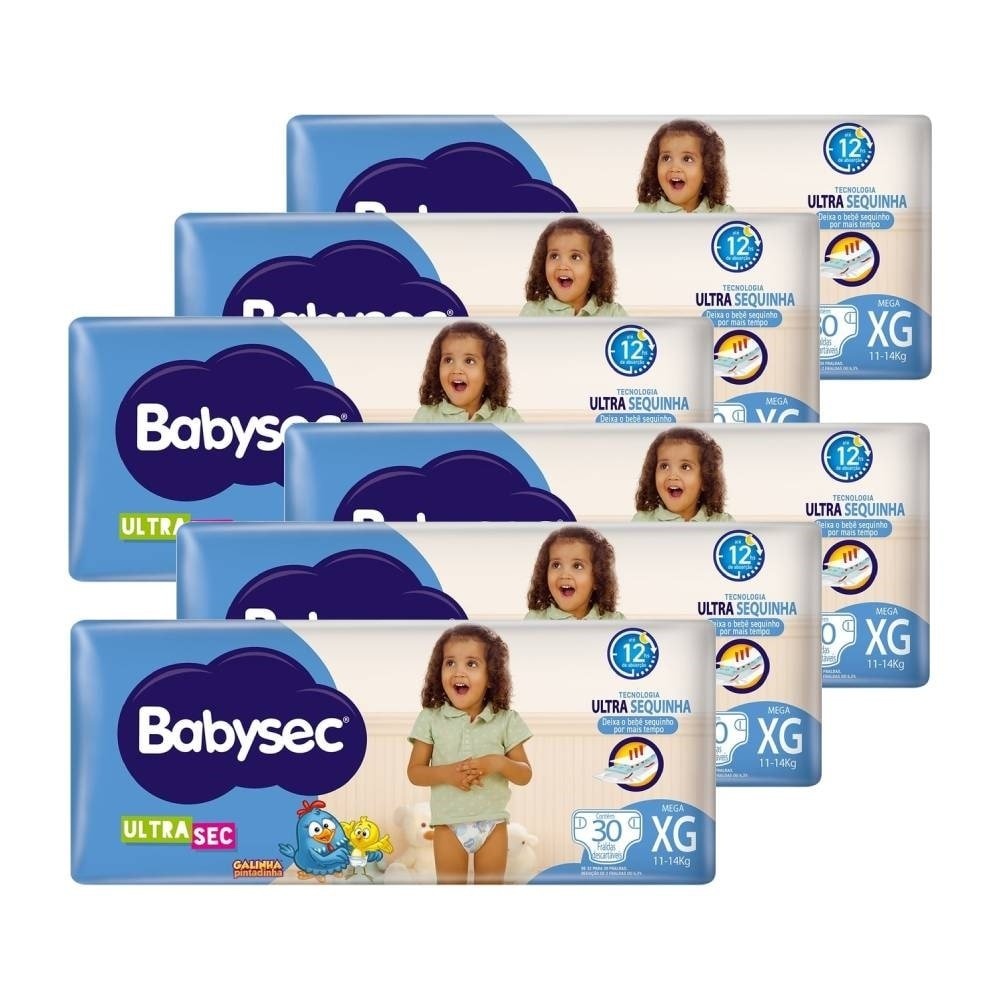 Fralda Descartável Babysec Ultra Mega Galinha Pintadinha Extra Grande - 6 Pacotes com 30 Fraldas - Total 180 Tiras em Oferta na Shopee