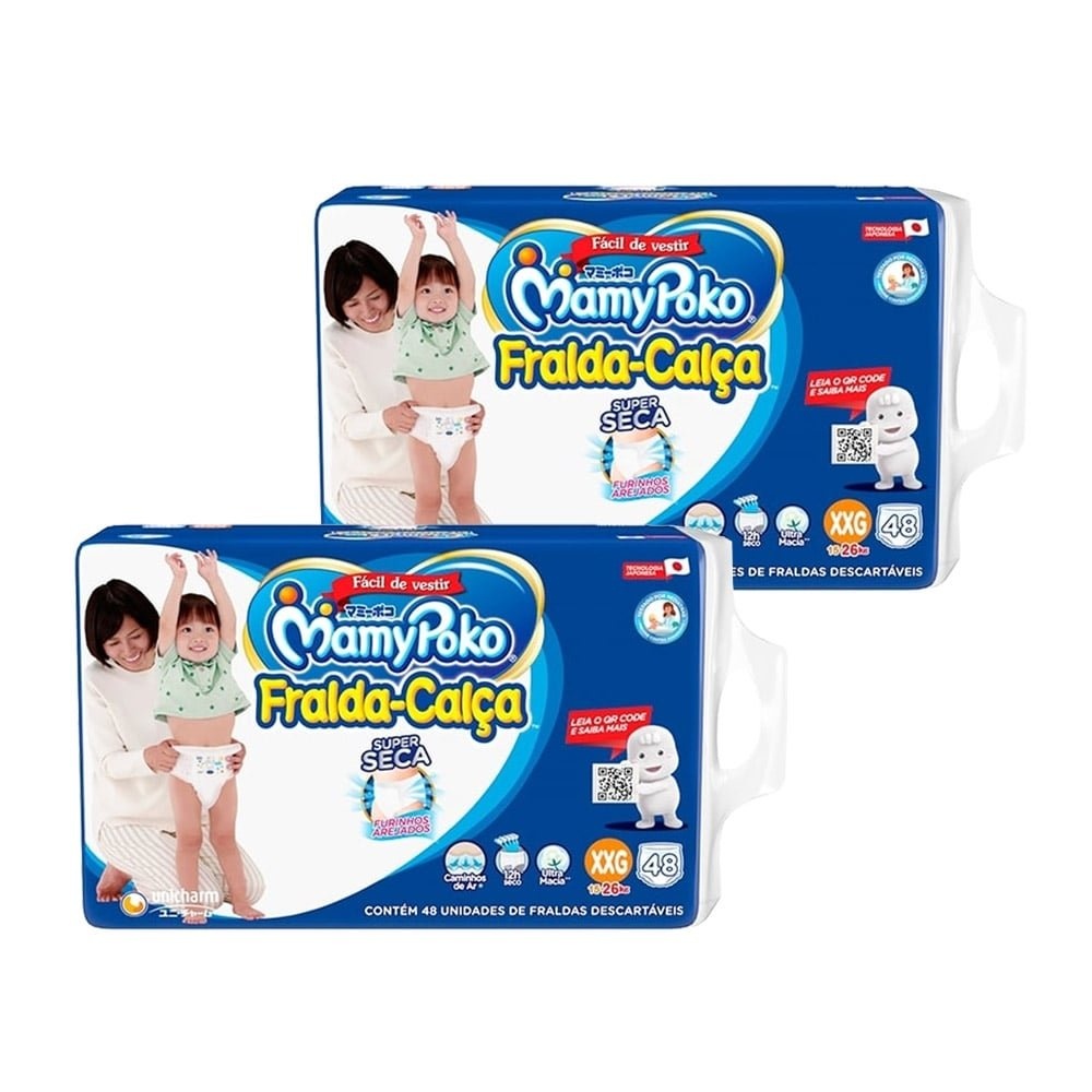 Fralda Descartável MamyPoko Calça Super Seca Tamanho XXG - 2 Pacotes com 48 Fraldas - Total 96 Tiras em Oferta na Shopee