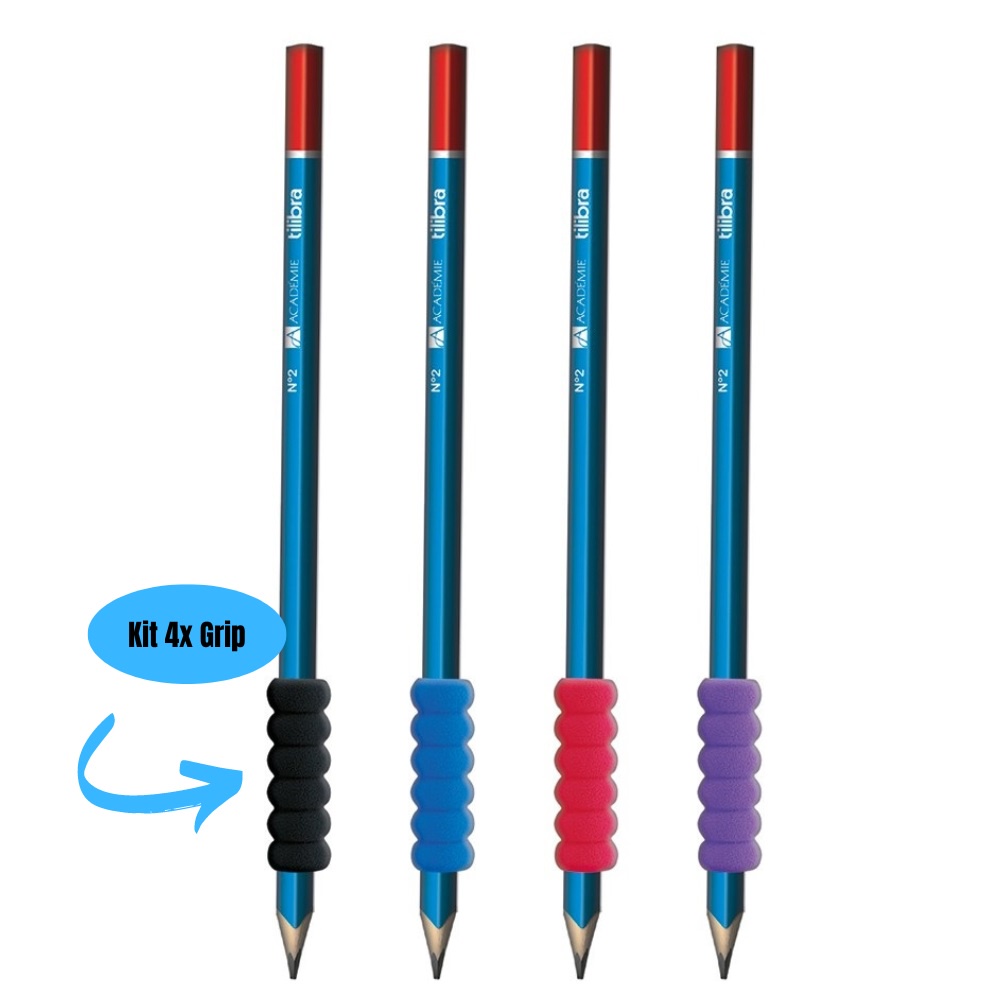 Kit 04 Grip Ergonômico Para Lápis Caneta Tipo Minhoca Emborrachado Macio Confortável Escolar Tilibra