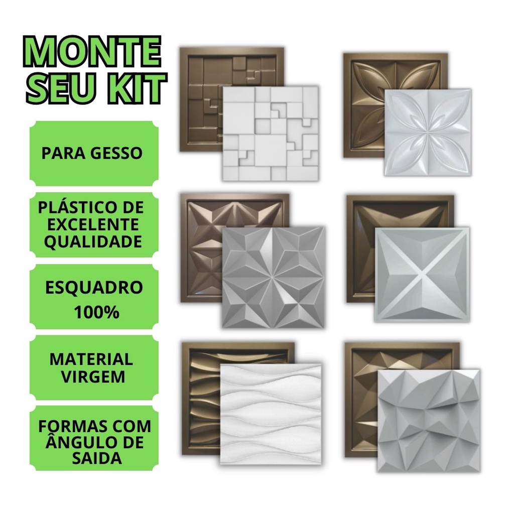 Kit 6 Formas Para Gesso 3d - Moldes para Placas de Gesso