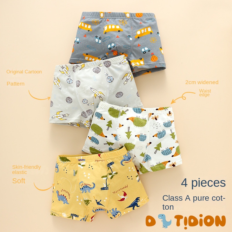 Roupas íntimas infantis 4 peças Roupas íntimas infantis Puro Algodão Meninos Boxer Briefs Baby Boxer Briefs Estudantes Roupas íntimas masculinas