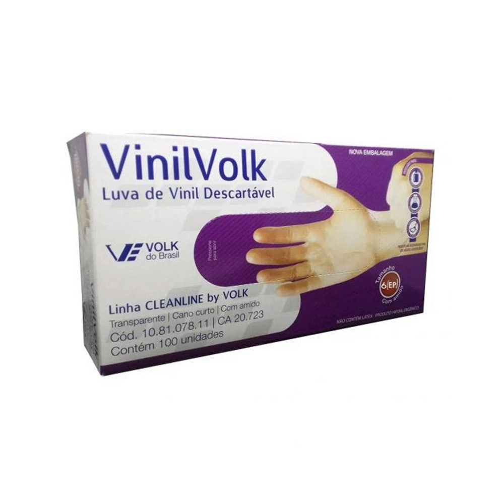 Luva De Vinil Volk Com Amido c/100un Tam. Ep em Oferta na Shopee