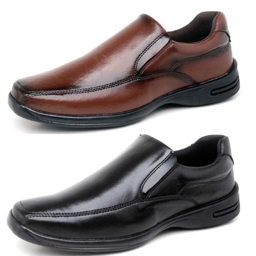 Kit 2 Pares Sapato Social de Couro Ortopédico Confort Sola Borracha Antiderrapante na Promoção em Oferta na Shopee