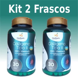 COLÁGENO TIPO 2 40mg COM MSM E VITAMINA D 2000UI 30 CÁPSULAS MAXSUPLE KIT 2 FRASCOS
