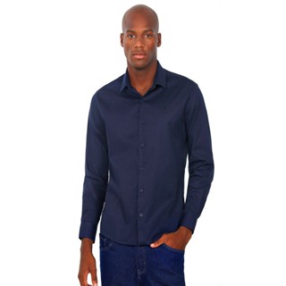 Camisa Masculina Tricoline Lisa Polo Wear Azul Escuro
