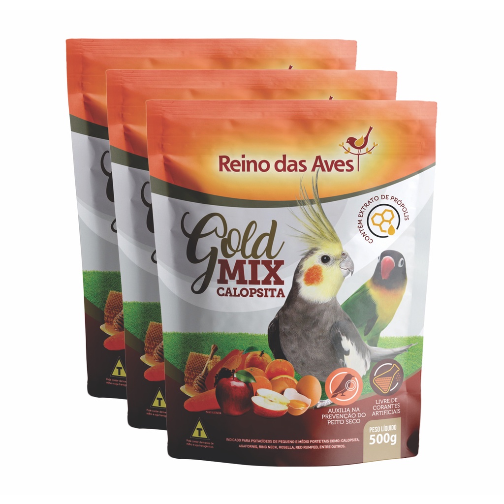 Kit 3un Racao Para Calopsita Gold Mix 500g Reino Das Aves em Oferta na Shopee