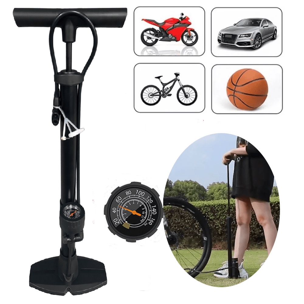 Bomba De Encher Pneu Com Manômetro Encher Bola Bicicleta Carro Moto Boias Chão Colchao Inflaveis