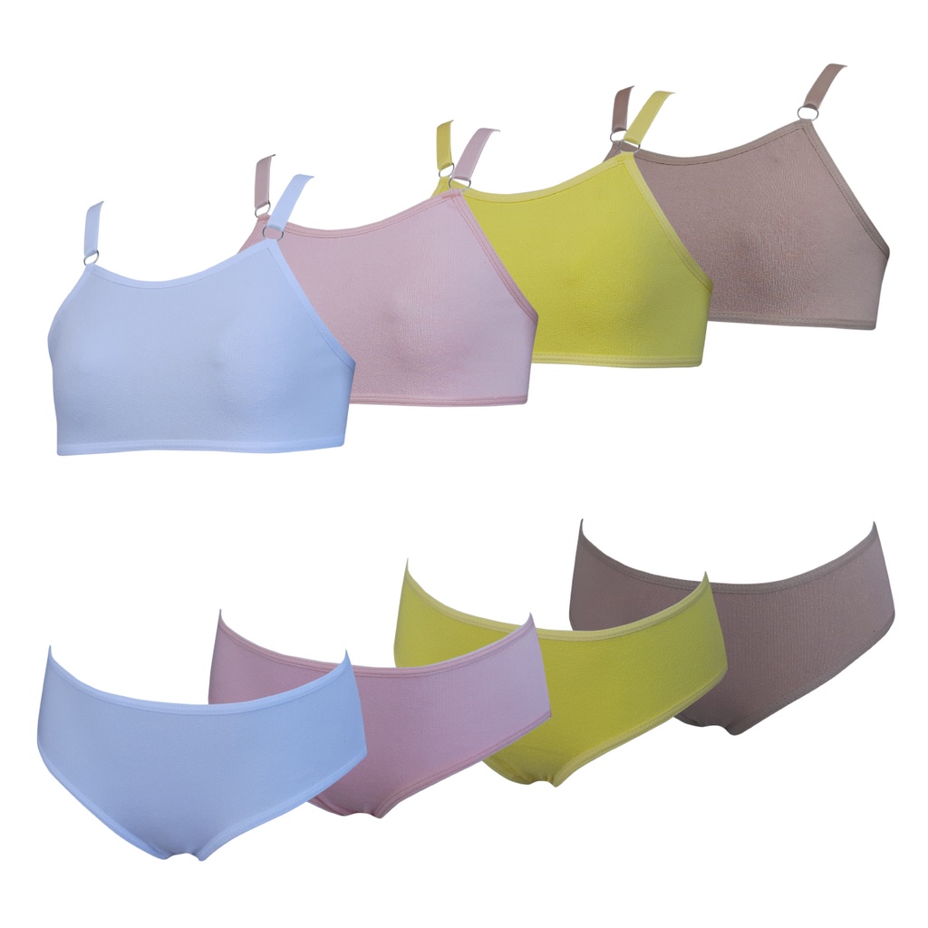 Kit 4 Conjunto Calcinha e Sutiã sem Bojo Infantil Algodão