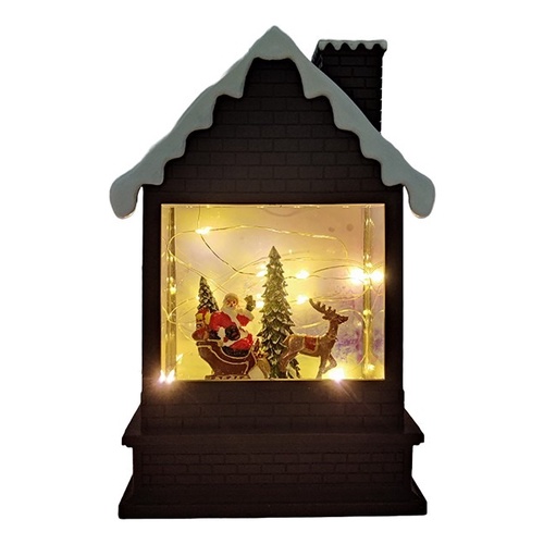 Enfeite Casinha De Natal Luminária Decorativa Papai Noel Treno Led Cenário Natalino