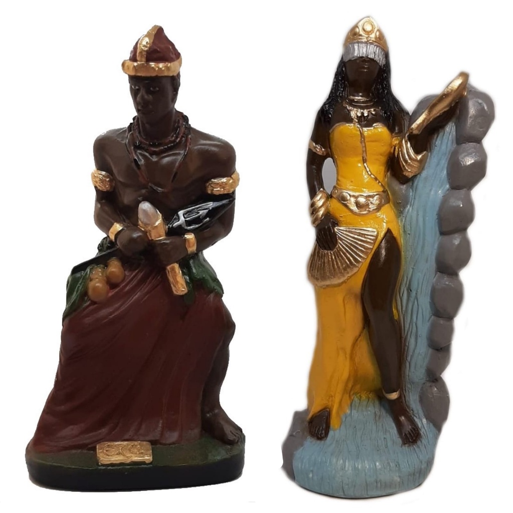 Escultura Estatueta Estátua Orixá Exu E Oxum Umbanda Candomblé Imagem Em Gesso 22cm Altar Congá Porteira Tronqueira