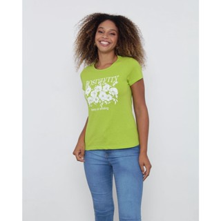 Blusa Feminina Manga Curta Estampa Flores Verde