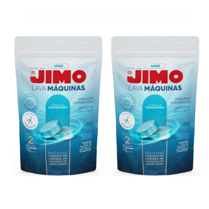 KIT COM 2 Jimo Limpa Máquinas de Lavar Louças Pastilhas 2x17g