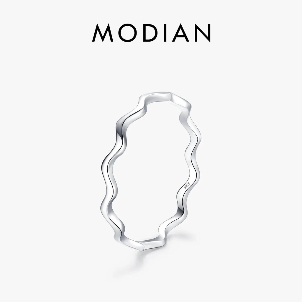 MODIAN 925 Sterling Silver Line Wave Trendy Thin Finger Ring Simples Empilhável Anéis Requintados Para Festa Feminina Jóias Presentes