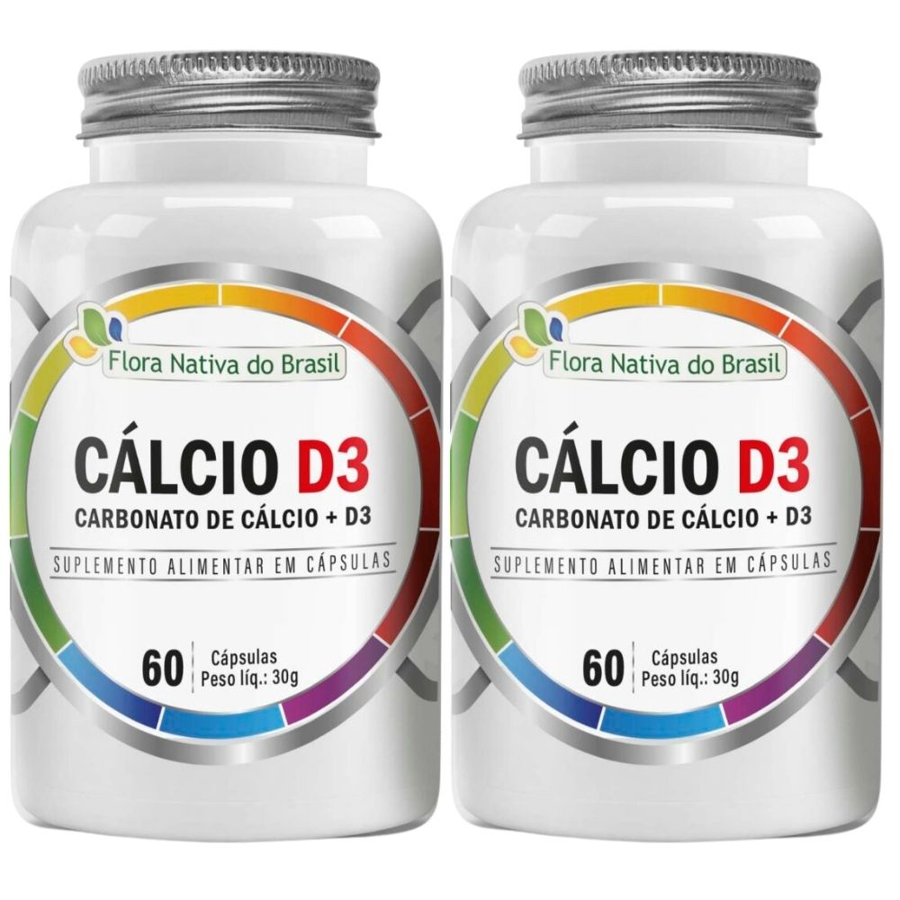 KIT 2X Cálcio D3 (Carbonato de Cálcio + Vitamina D3) 60 cápsulas - Flora Nativa