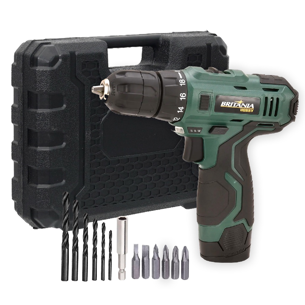 Furadeira Parafusadeira Sem Fio De 10mm Britânia Bpf03m 12v + Acessórios Com Maleta De Transporte 110v/220v - Home & Living