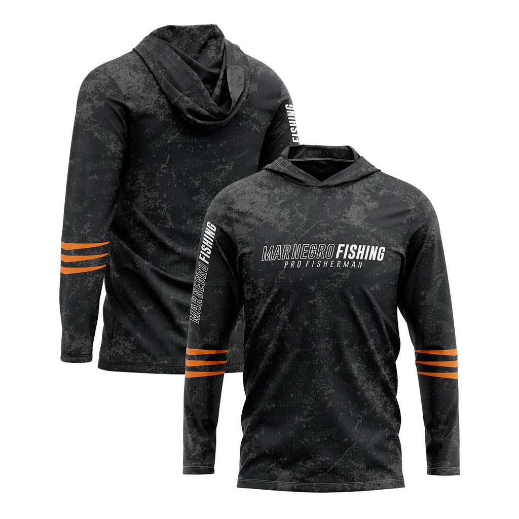 Camisa Sublimada Proteção Solar UV Estonada Preta Com Capuz- Mar Negro em Oferta na Shopee