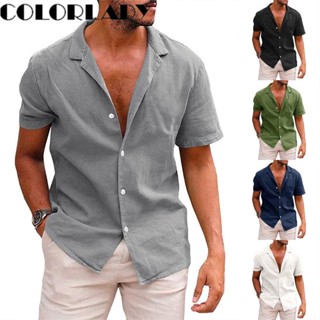 Camisa De Linho De Algodão Para Homens Manga Curta Botão De Verão Campo Cubano Praia Casual Top Camiseta