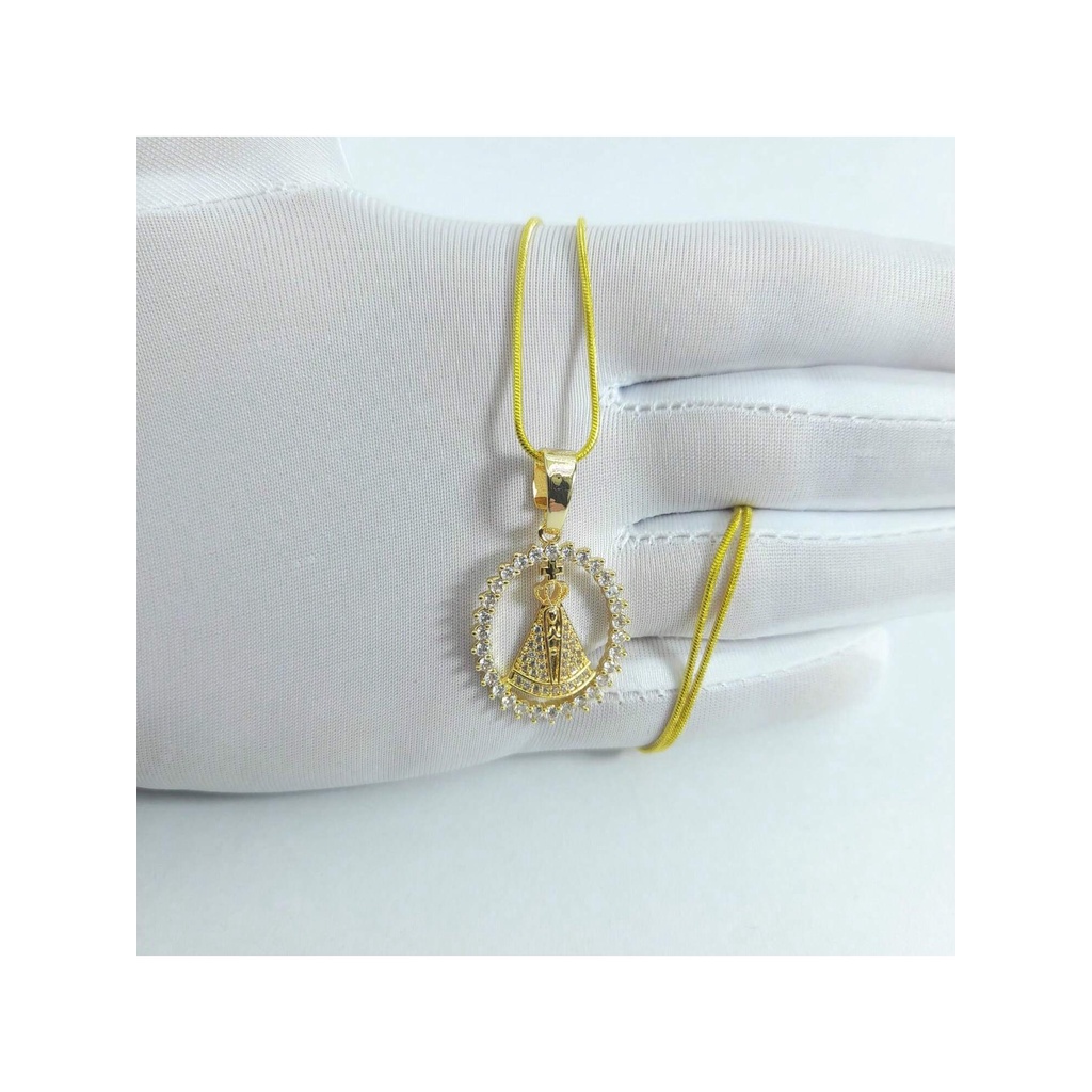 Colar Cordão Nossa Senhora Aparecida Manto Pedrarias Zircônia Folheado Envio rápido