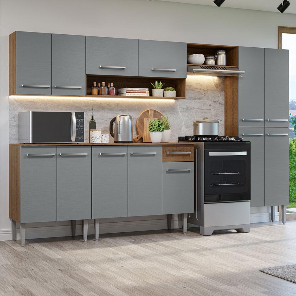 Armário de Cozinha Completa 293cm Rustic/Cinza Emilly Madesa 10 - Home & Living