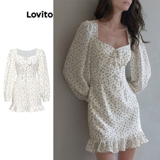 Lovito Elegante Vestido com Amarração e Babado na Barra para Mulheres L74ED176