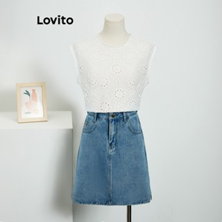 Lovito Blusa Casual com Bordado de Ilhós e Babados para Mulheres LBL06088 (Branco)