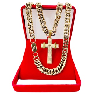 Corrente Masculina Grumet Grossa + Pingentre Cruz Pai Nosso Banhado a Ouro 18k 60cm 70cm em Oferta na Shopee