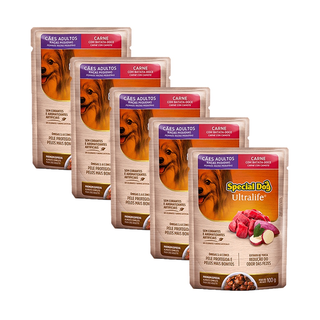 KIT 5 Ração Úmida Special Dog Ultralife para Cães Ad Sabor Carne ao Molho 100g em Oferta na Shopee