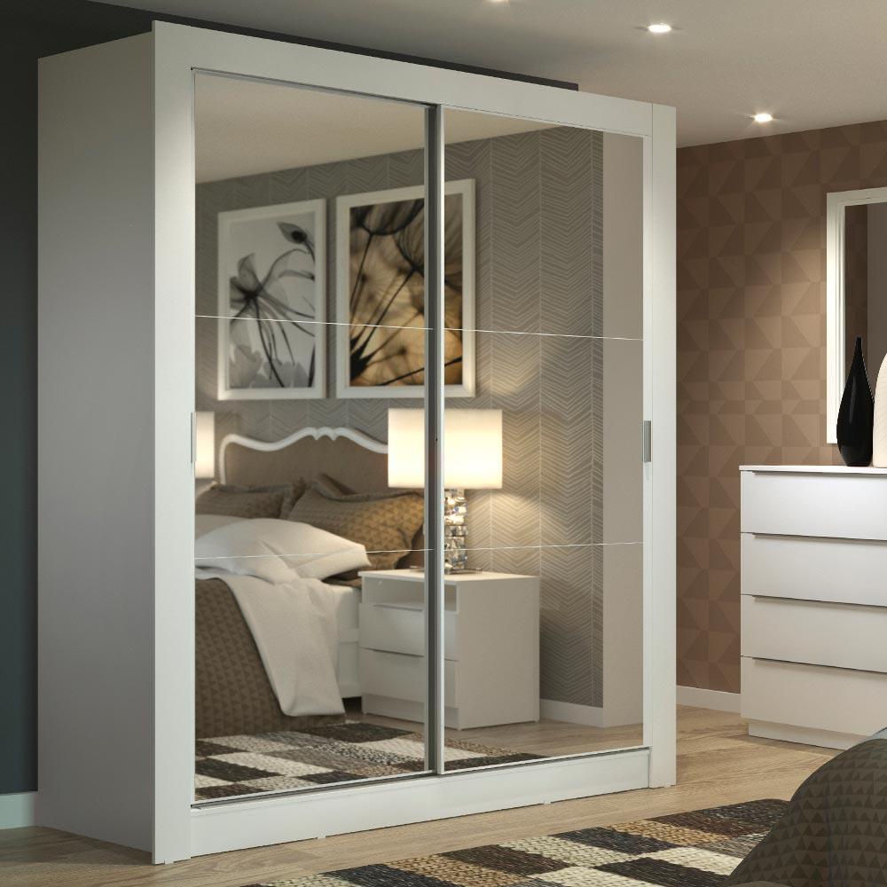 Guarda-Roupa Solteiro Madesa Dallas 2 Portas de Correr de Espelho 2 Gavetas - Home & Living