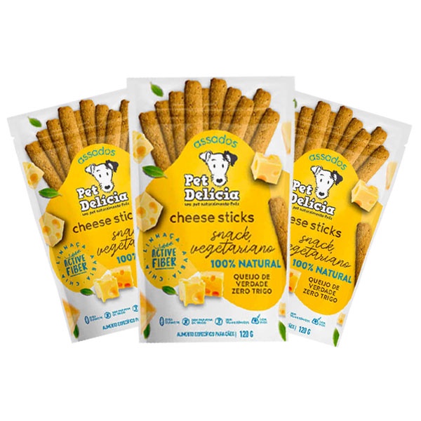 KIT 3 Petisco Pet Delícia Cães Cheese Sticks 120g em Oferta na Shopee
