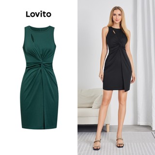 Lovito Vestido Elegante com Recorte e Laço para Mulheres LBE04035 (Preto)