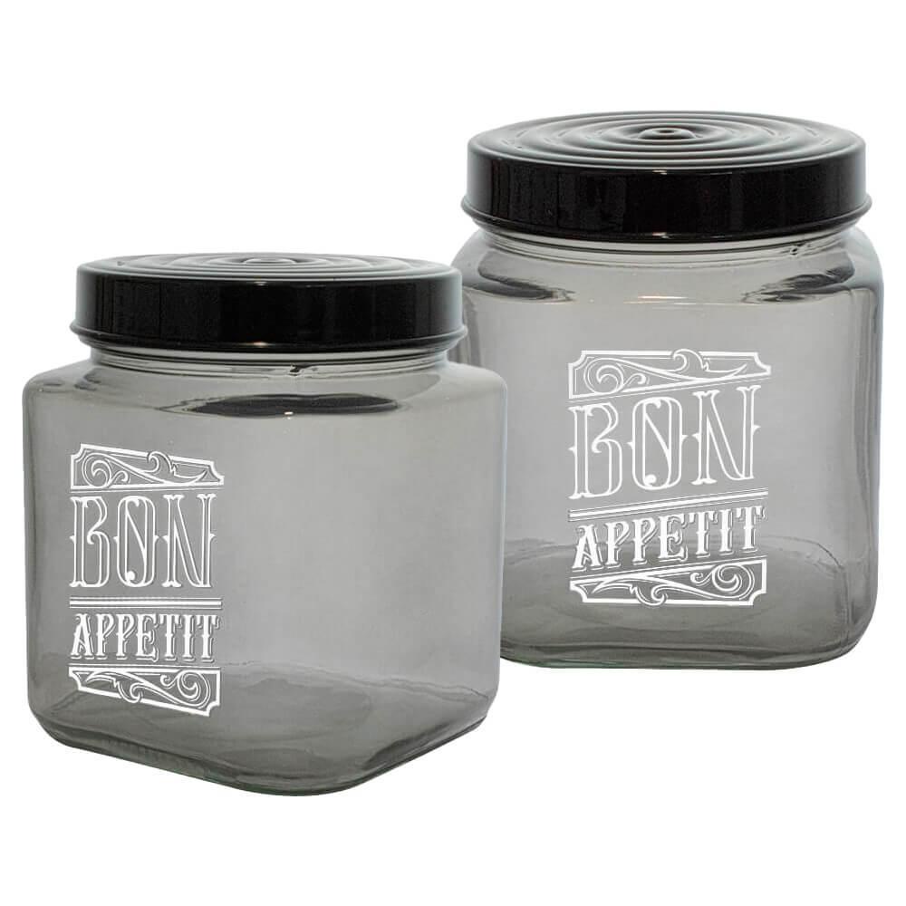 Conjunto de Potes de Vidro com Tampa Bon Appetit Preto 1L 2 peças - Casambiente