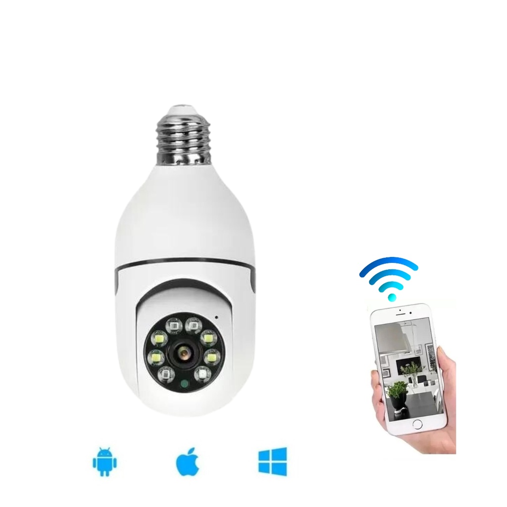 Câmera Seguranca Ip Wifi Lâmpada Visão Noturna Giratória 360
