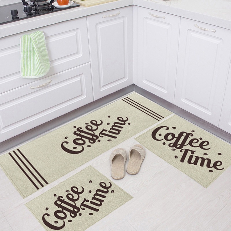 Jogo Tapete Cozinha Natural Algodão Antiderrapante 3 Peças Coffe Tabaco