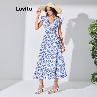 Lovito Vestido Boho Ditsy Floral Com Babados E Bainha Para Mulheres LBL07198