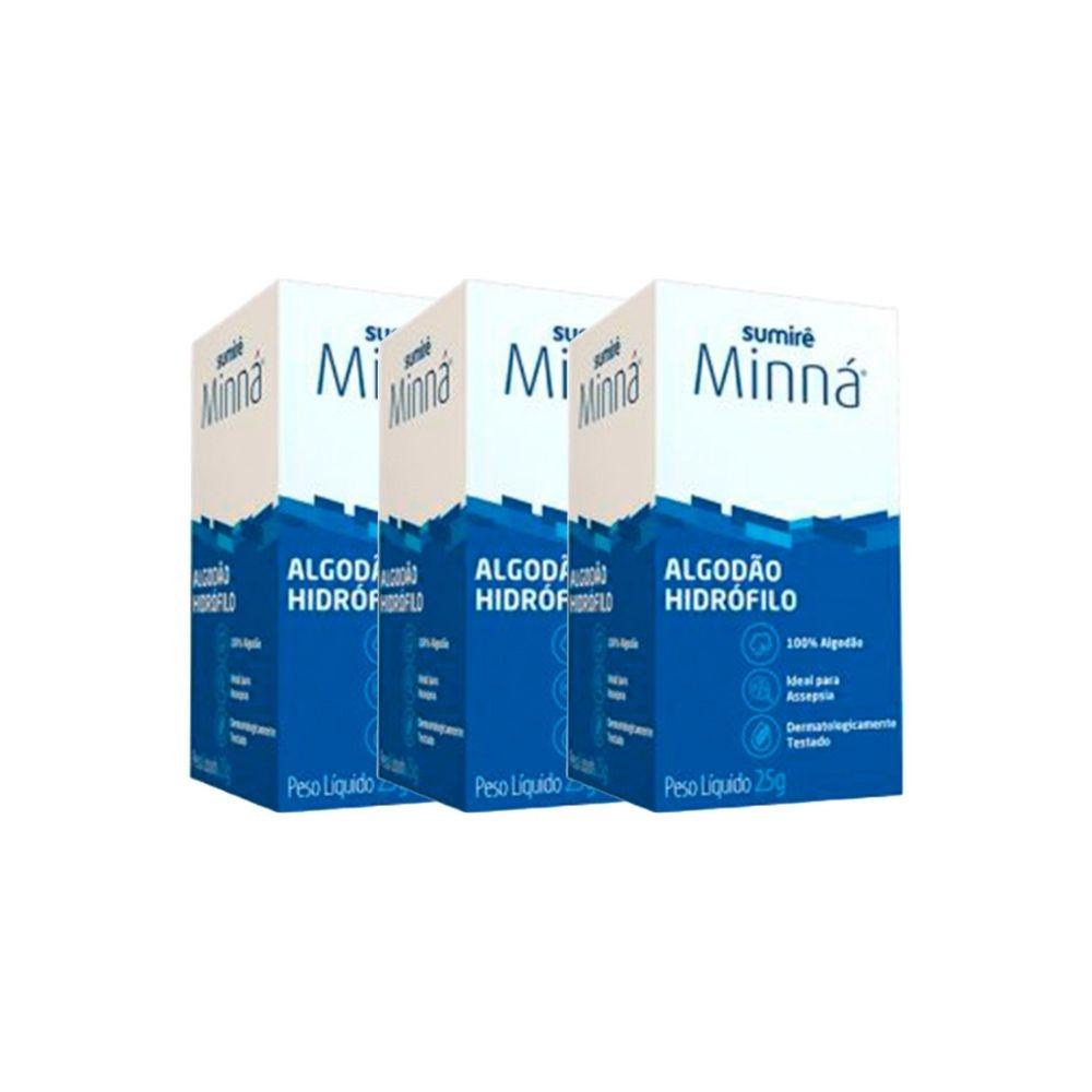 Kit Algodão Minná Hidrófilo 25g (3 unidades) - Beauty
