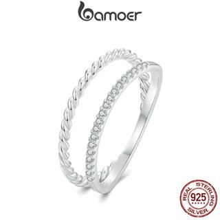Bamoer 925 Sterling Sliver Ring Anel De Fita Dupla Camada Presentes De Moda Requintados Para Mulheres