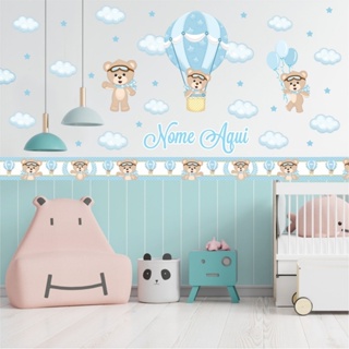 Kit Adesivo de Parede Ursinho Baloeiro - Papel  parede Nome Personalizado - Decoração Infantil em Oferta na Shopee