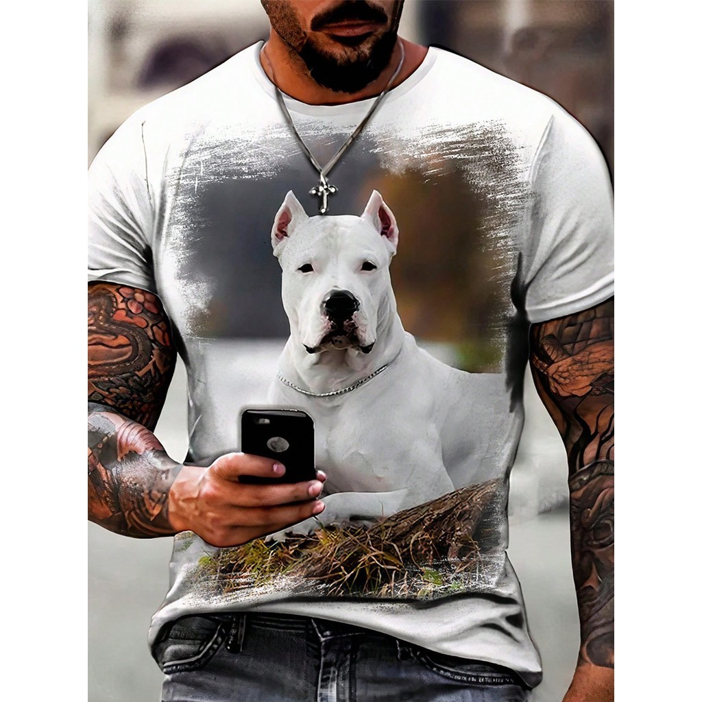 Camisa Camiseta com Estampa de Cachorro Dogo Argentino 06