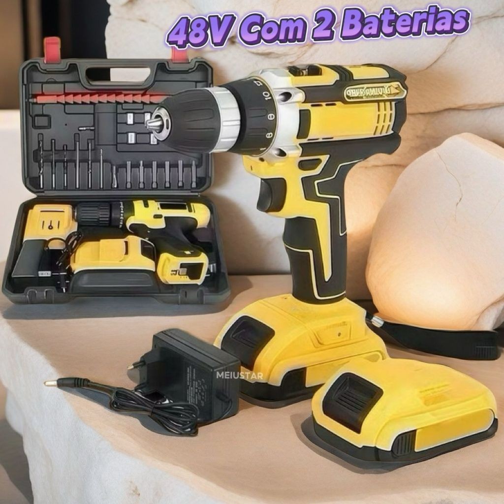 Parafusadeira Furadeira 48V 2 Baterias Com Maleta e Acessórios Completo pepe