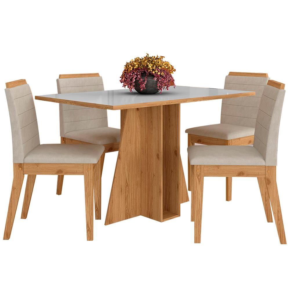 Mesa Com 4 Cadeiras Senegal 1,36 Cin/off Whit/bege - Móveis Arapongas em Oferta na Shopee