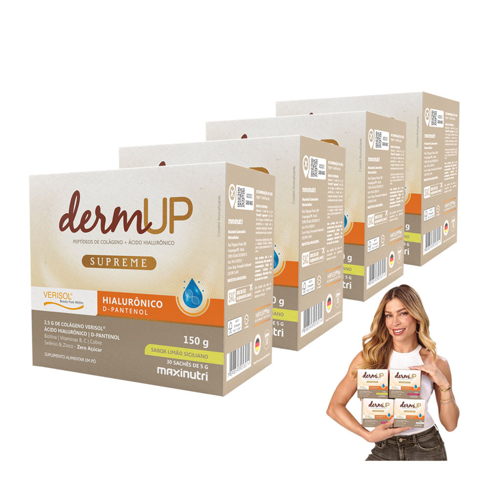 Kit 4 Colágeno DermUp Verisol Ácido Hialurônico Sachê Limão Siciliano