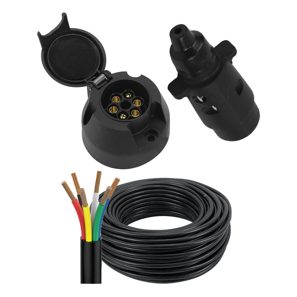 Kit Tomada Engate Reboque 6 Polos Cabo PP 6x1 Vias Carreta Completo 5 10 15 20 25m Carretinha