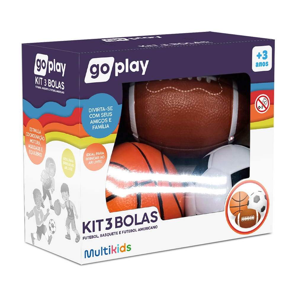 Kit Com 3 bolas Infantil Go Play Multikids - BR2322 - Sports & Outdoors
