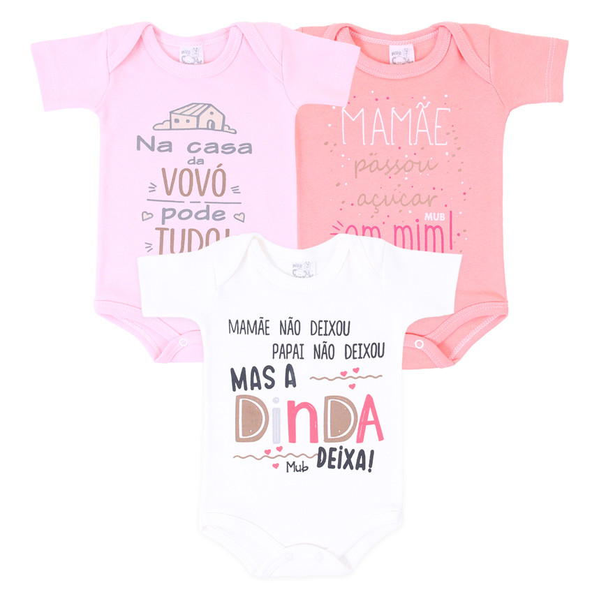 Kit Body Manga Curta Bebê Mub Estampado Frases - 3 Peças - Baby & Kids Fashion