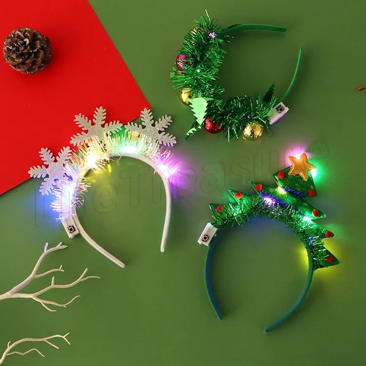 [Destaque] Argola De Cabelo De Floco De Neve De Natal/Acessórios Para Tiaras De Chifre De Festival/Decoração Iluminada M