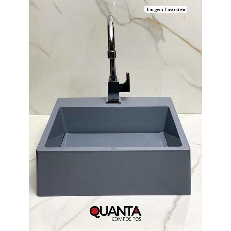 Cuba Pia POP de Apoio/ Sobrepor Cinza de Mármore Sintético Quanta 31x31 para Banheiro/ Lavabo
