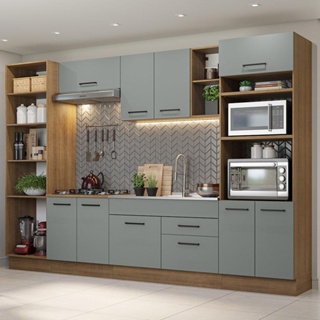 Armário de Cozinha Completa 330cm Rustic/Cinza Agata Madesa 02 em Oferta na Shopee