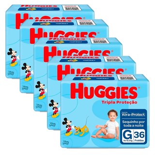 Kit 5 Fralda Huggies Tripla Proteção Mega G - 180 Tiras