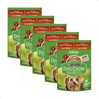 Kit 5 Ração Úmida Dog Chow Sabor Carne para Cães Adultos Raças Minis e Pequenas - 100g em Oferta na Shopee