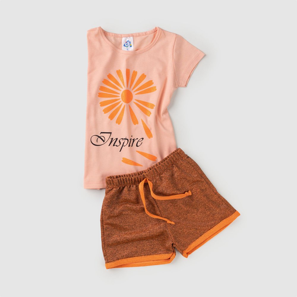 Conjunto Infantil Menina Juvenil Roupa Verão Blusa Inspire Shorts Moletinho Rajado Confortável - Tam 4 ao 14
